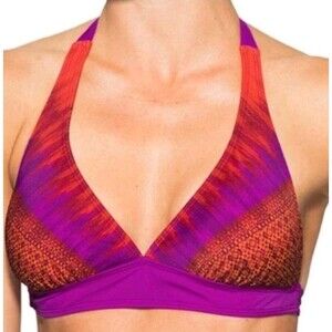 Athleta Small Rio Vista Banded Halter Bikini Top Saffron Pink Padded